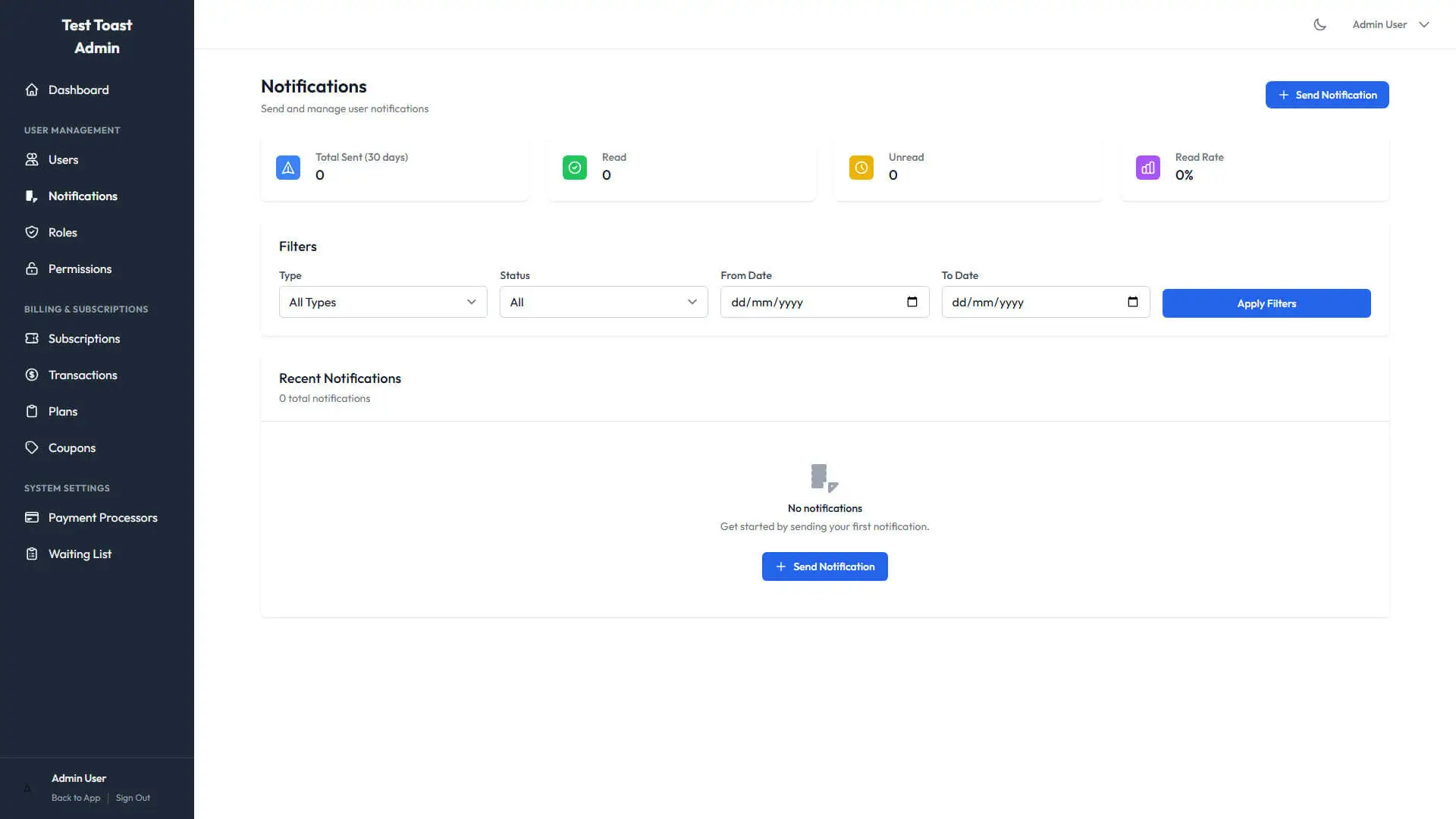 Admin Notifications Screenshot