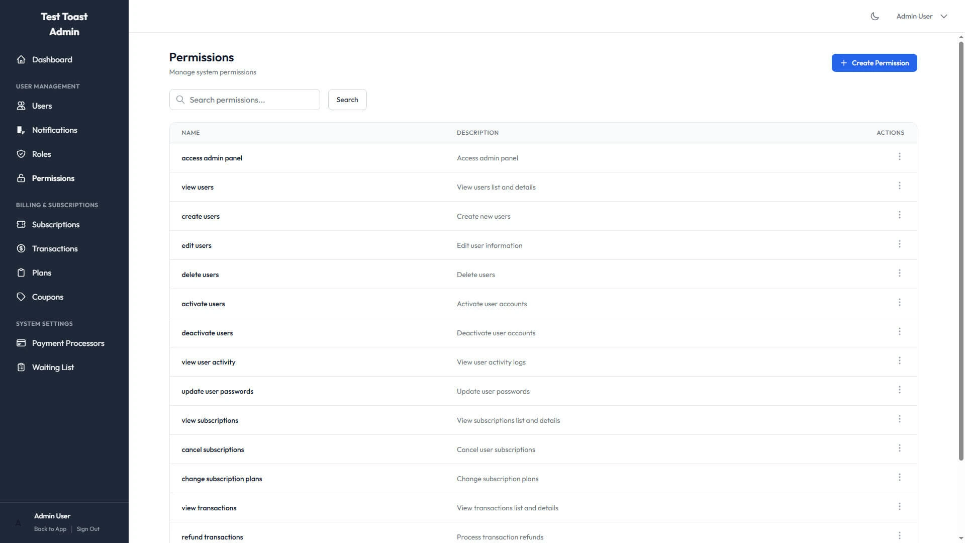 Permissions System Screenshot