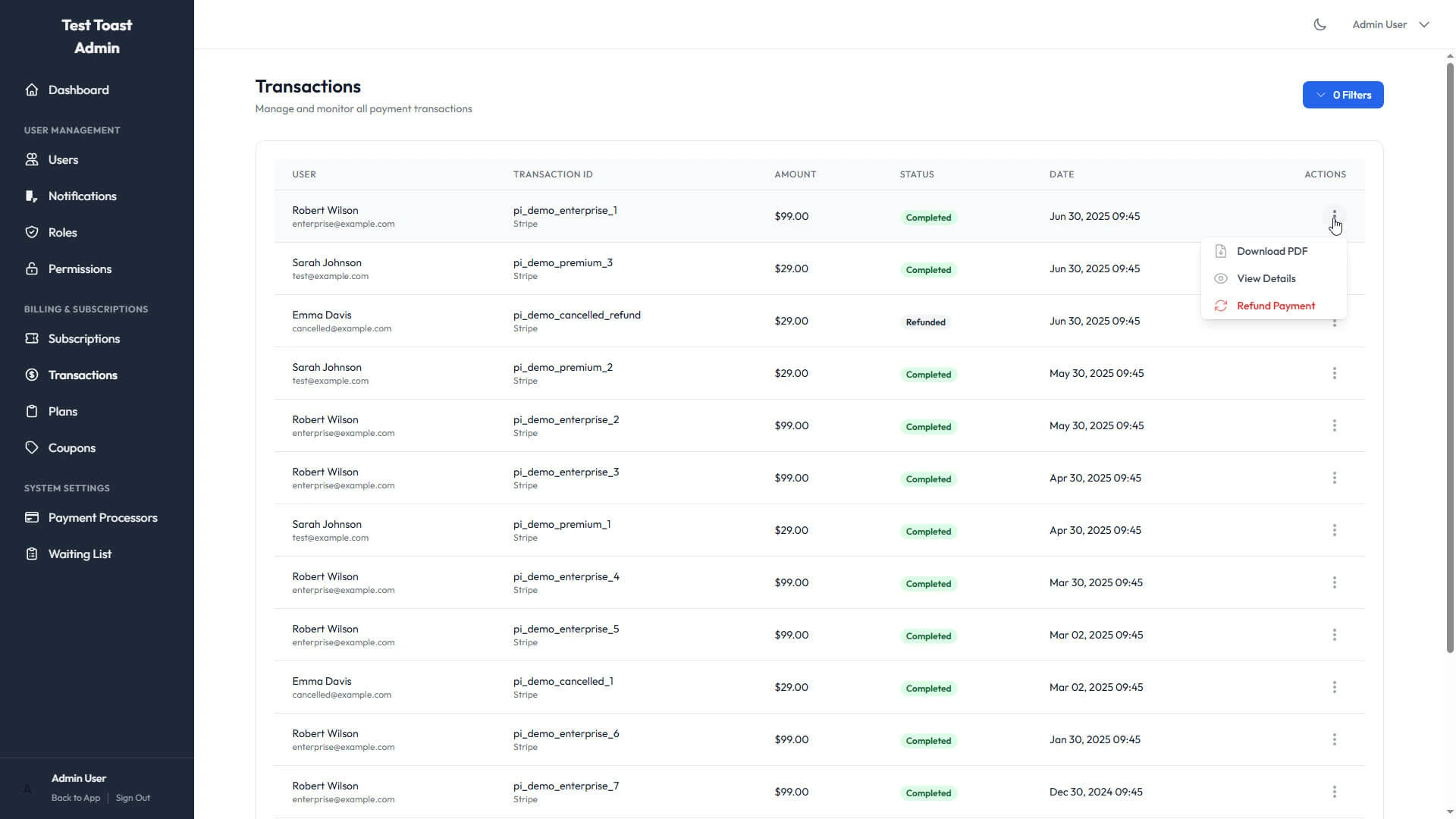 Transaction Management Screenshot