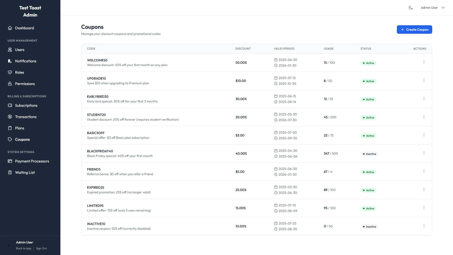 Coupon System Screenshot